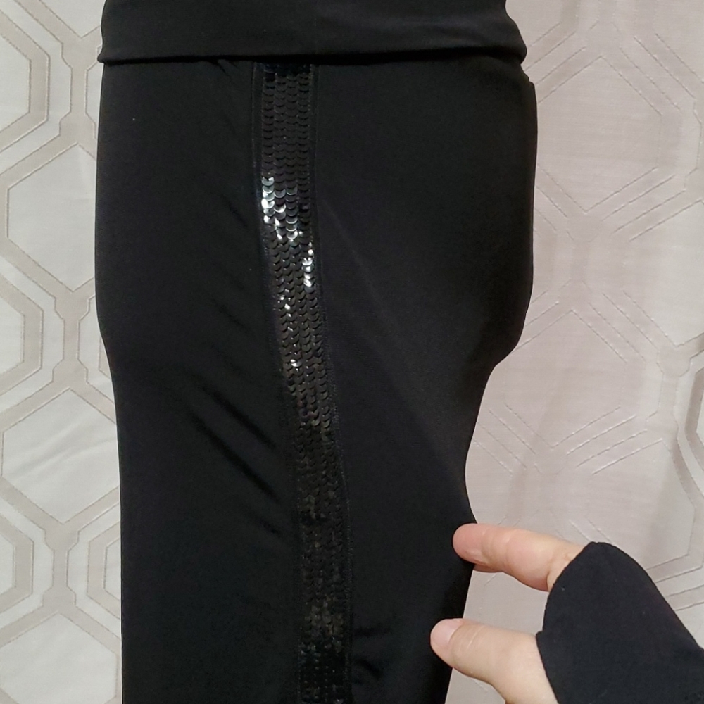 Black sequined tuxedo stripe gaucho pants